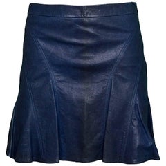 10 Crosby Derek Lam Blue Leather Flared Skirt Sz 0