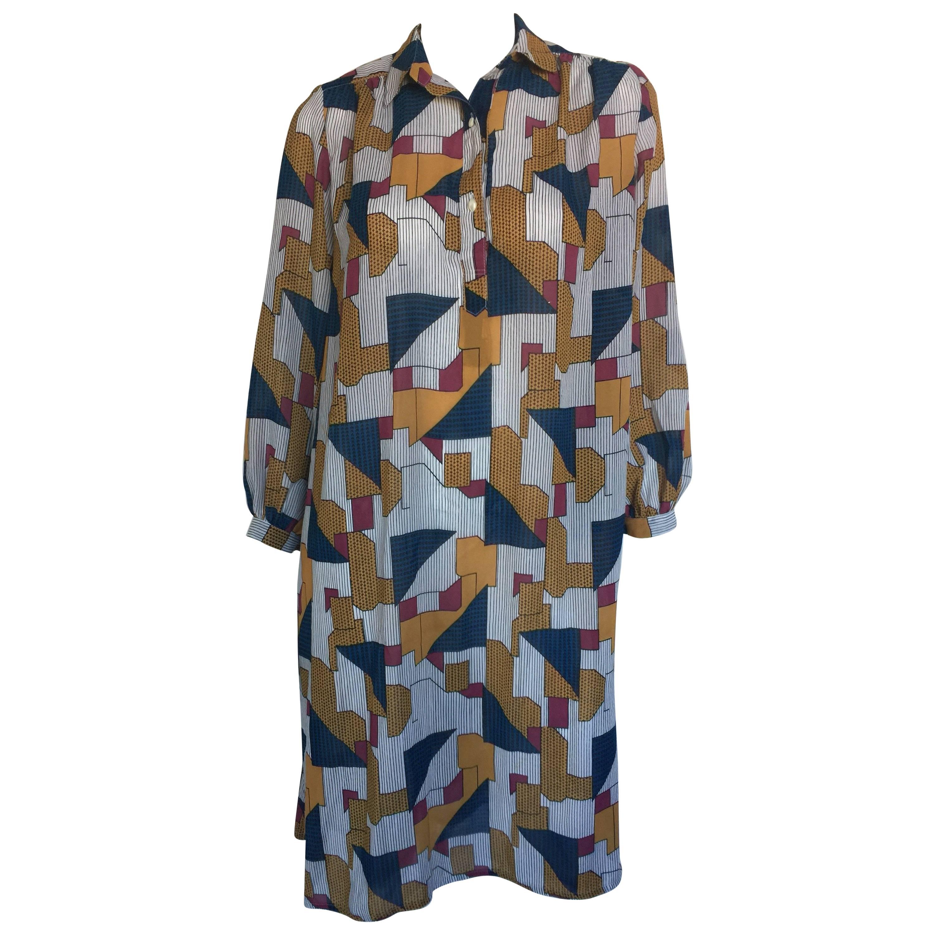 Geometric print button down midi dress For Sale
