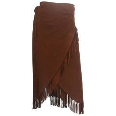 Suede fringe wrap skirt
