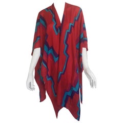 Red purple and teal silk printed poncho