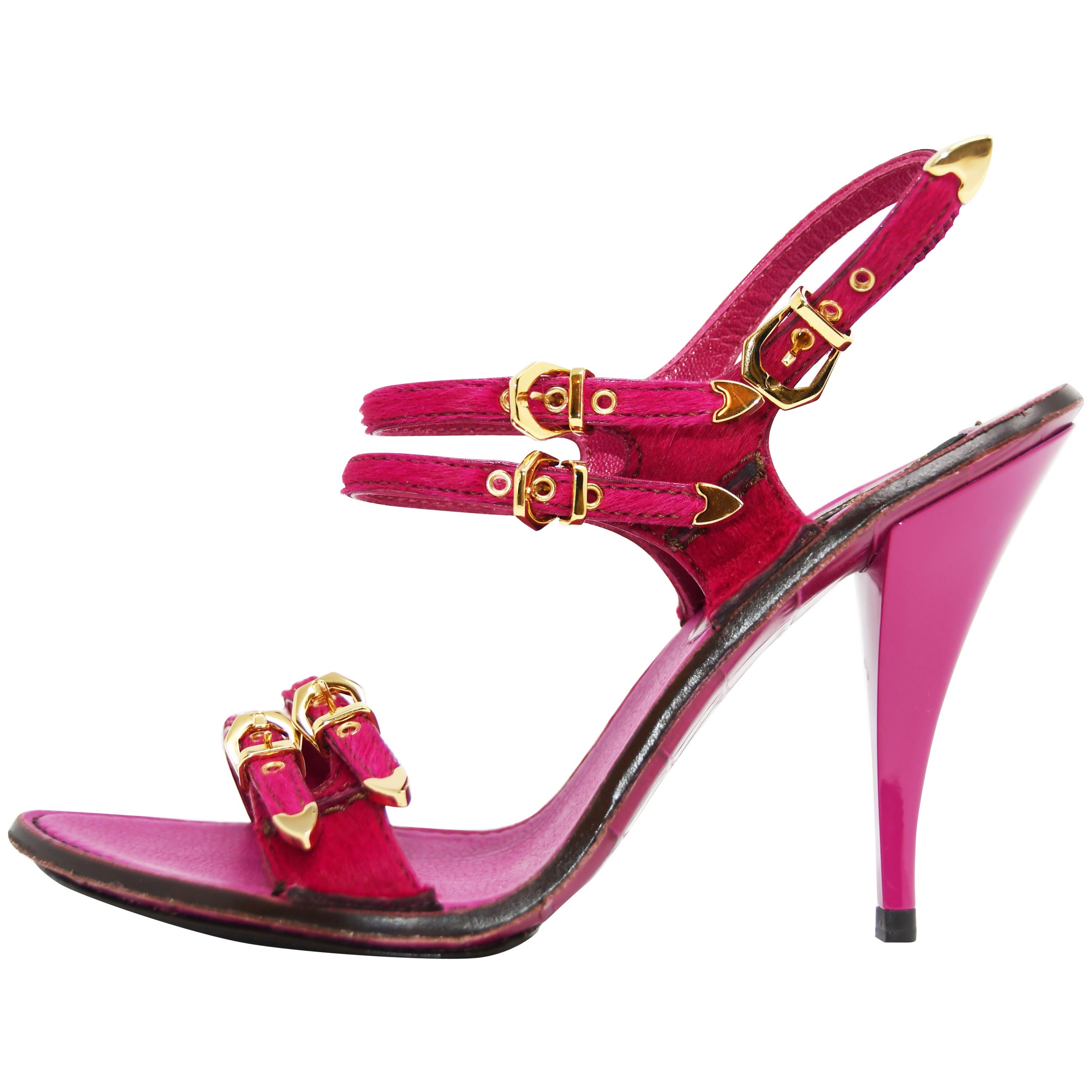 Louis Vuitton Fuchsia Sandal Heel with Alligator Embossed Sole, Size 38 ...