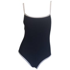 Retro Ralph Lauren navy and white trimmed one piece swimsuit 