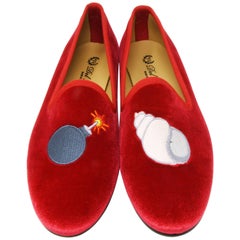 Del Toro Velvet Bombshell Smoking Flats in Red. Size 7