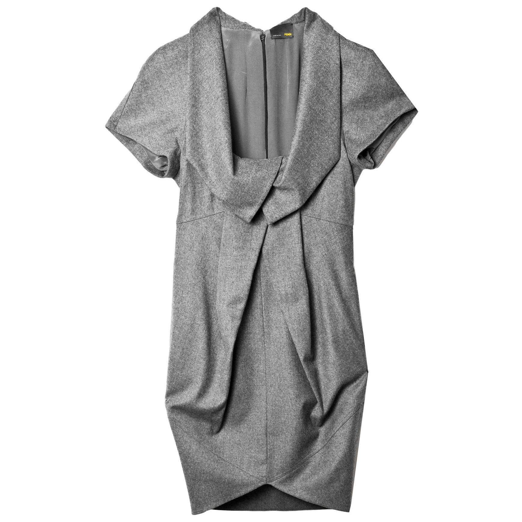 Fendi Grey Wool Pleated Dress Sz IT36
