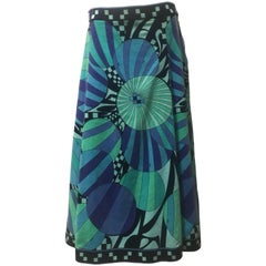 1960s Emilio Pucci Cotton Velvet Iconic Geometric Print A-Line Skirt 