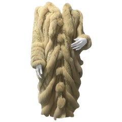 1980s Woven Mohair Sweater Coat W/ Nude Chevron Pattern Fox Tails & Trim 