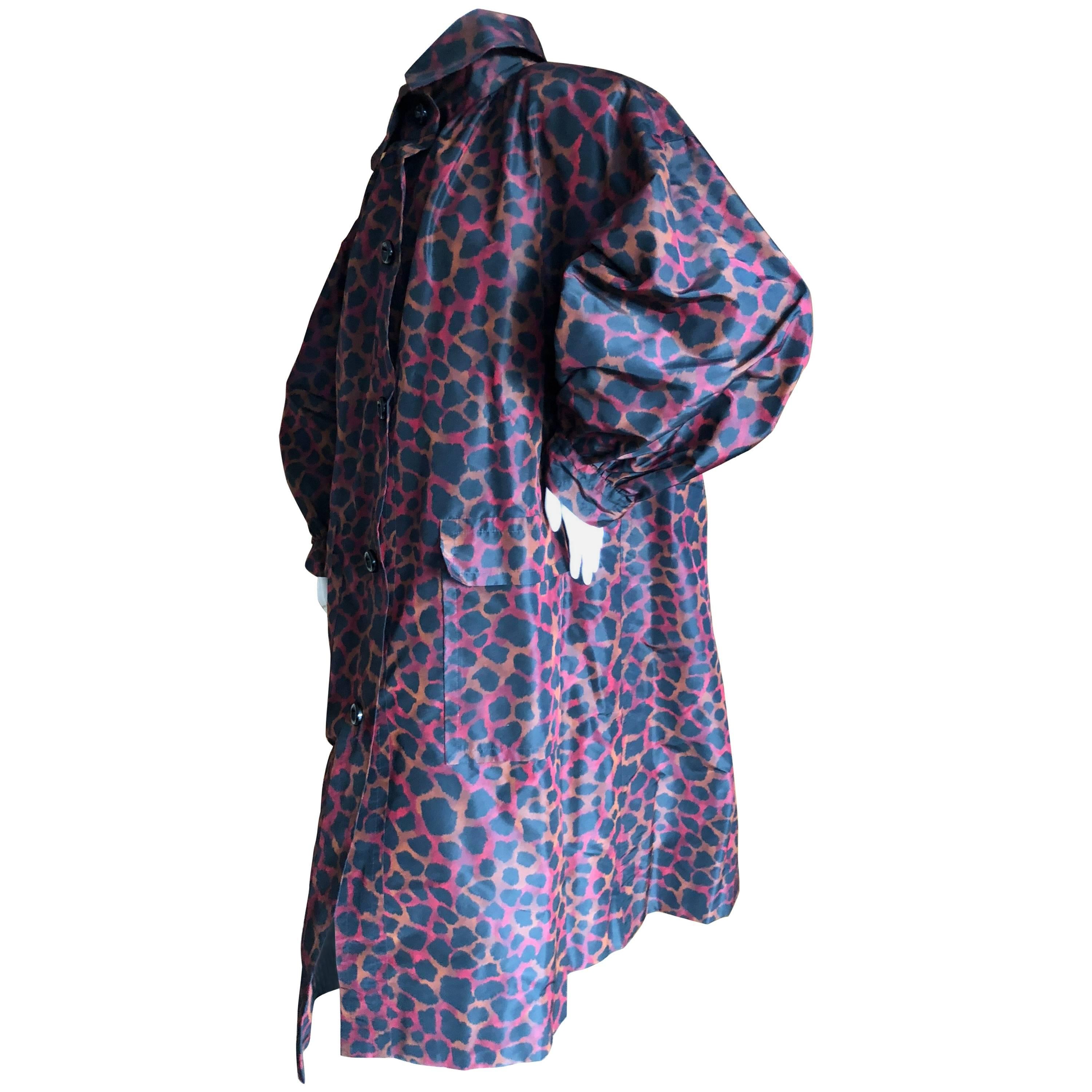 Yves Saint Laurent Numbered Haute Couture Silk Taffeta Leopard Print Swing Coat For Sale