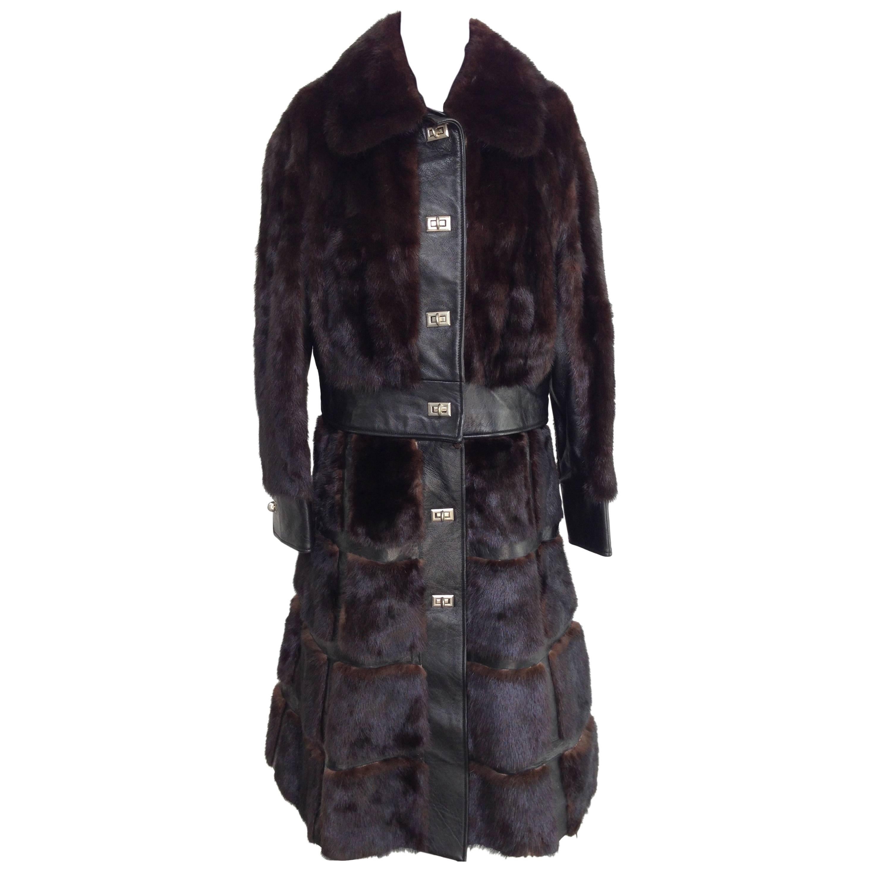 70'S MOD Gucci Style Mink Fur & Leather Convertible Coat