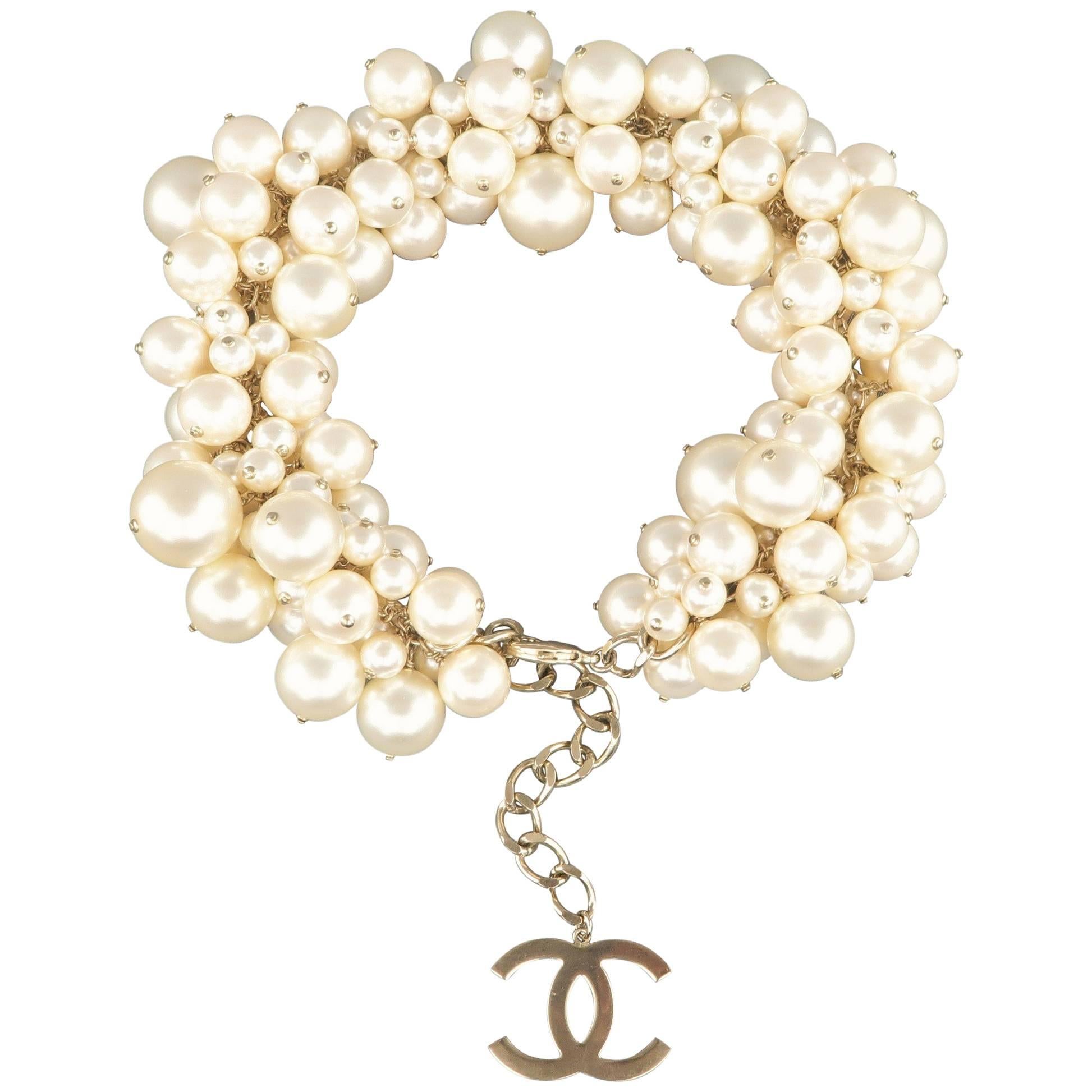 Chanel Runway Cream Light Gold Pearl Cluster Chain Necklace, Spring 2013  