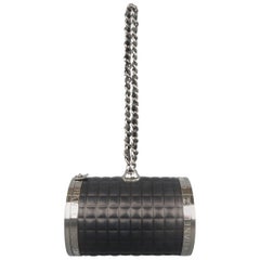Chanel Black Embossed Leather and Metal Cylinder Chain Wristlet Handbag 