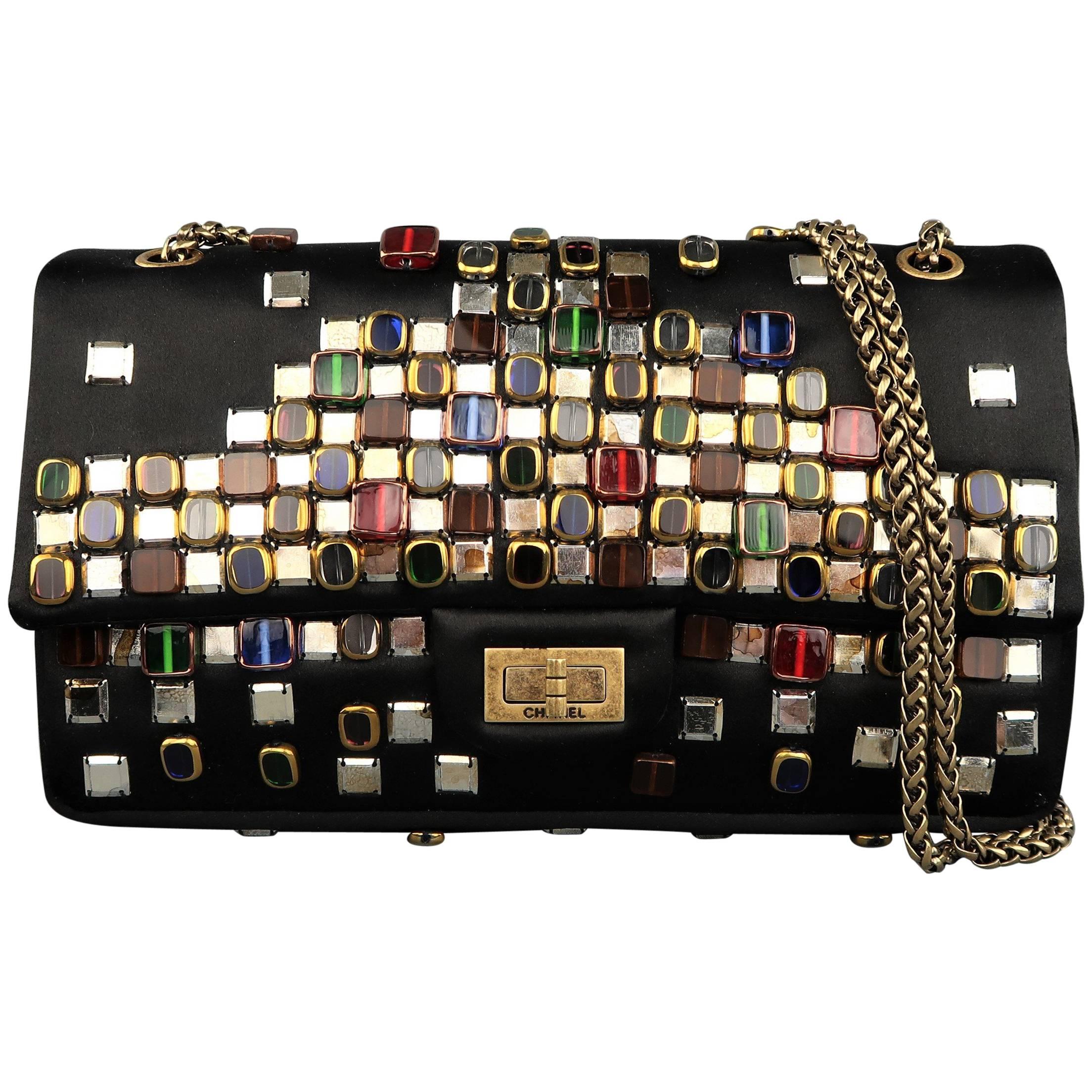 Chanel Black Byzantine Reissue Studded Silk Shoulder Handbag