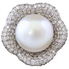 Ghidini Italy Pearl and Diamond Ring