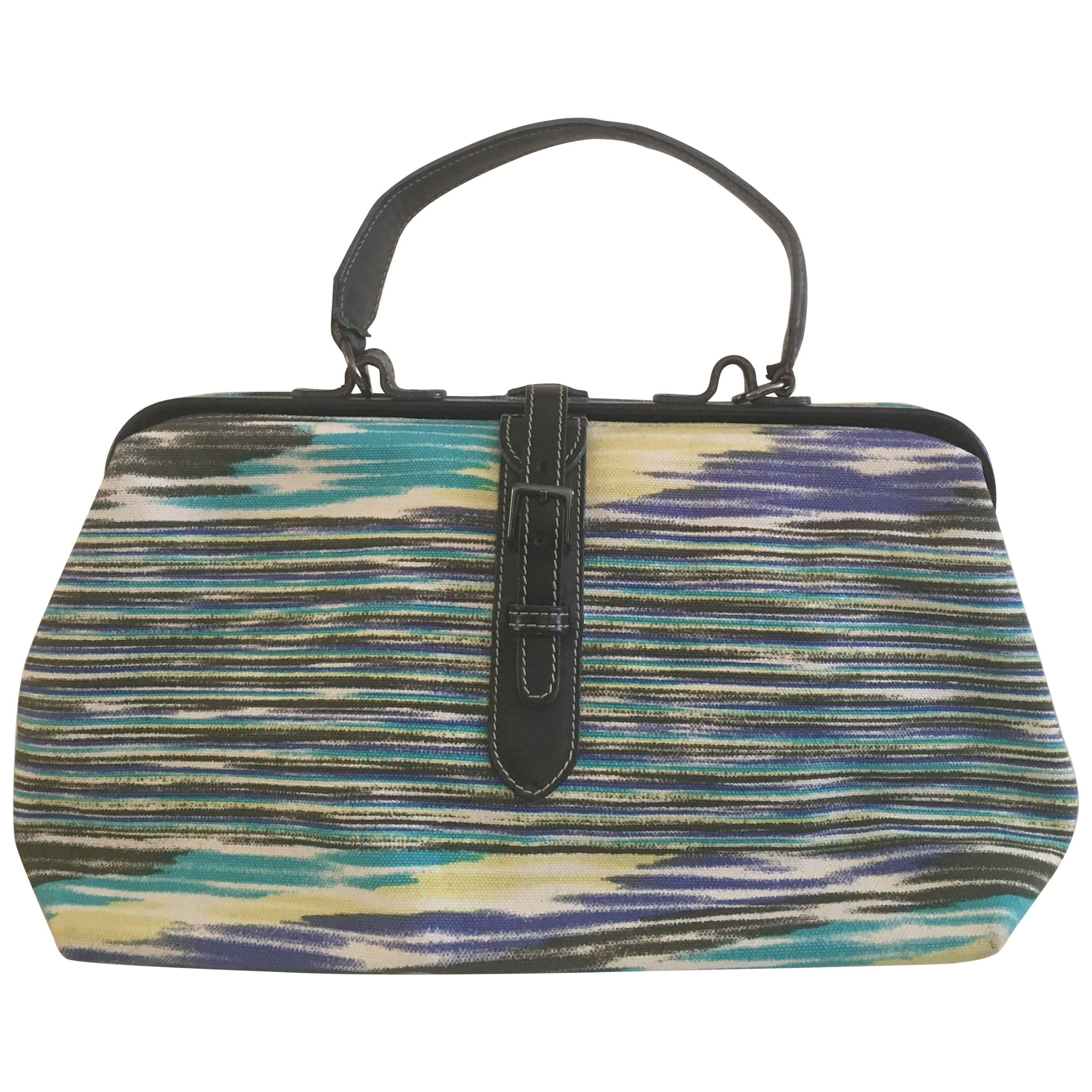 Missoni Canvas Doctor Handbag with Leather Trim. For Sale