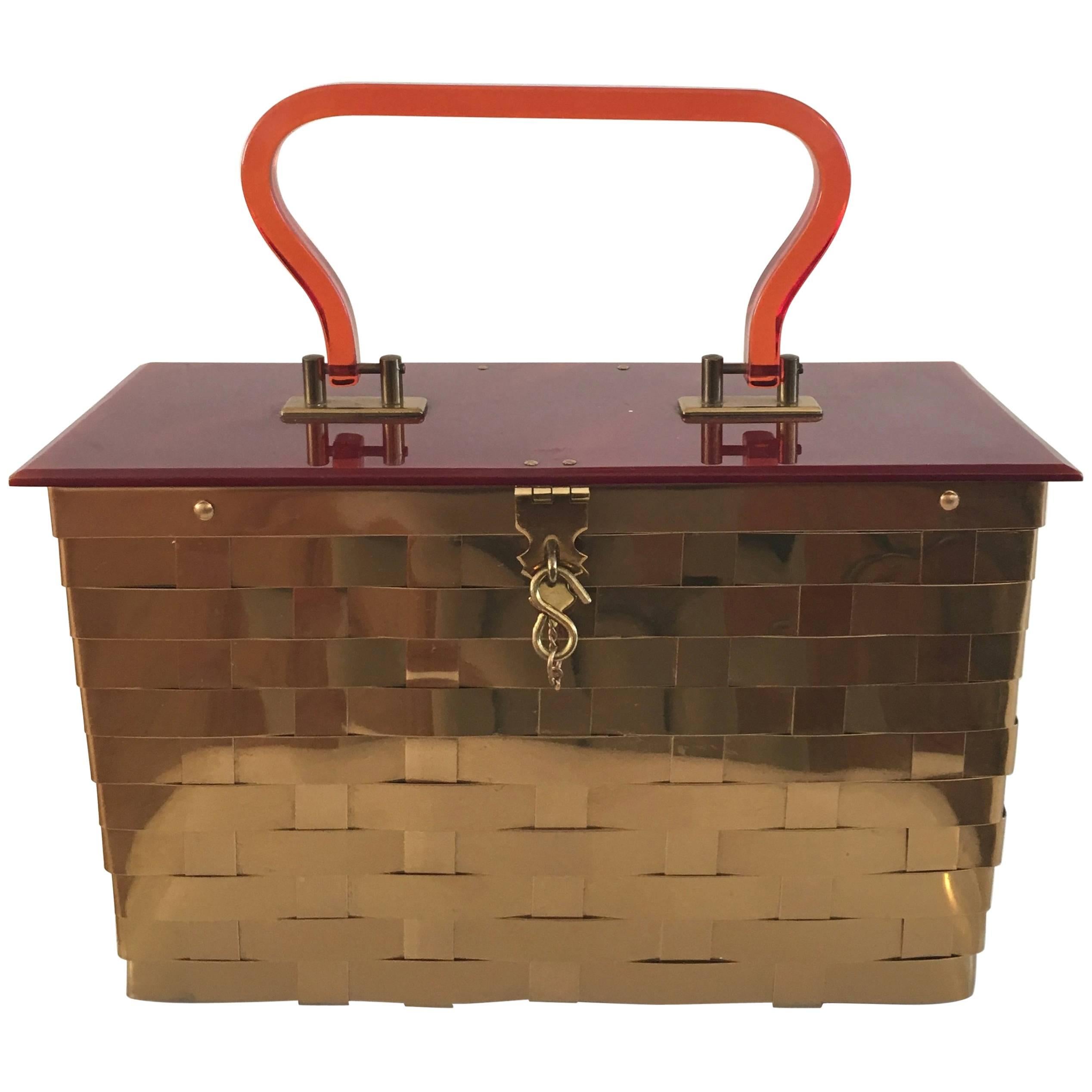 Dorset Rex of Fifth Avenue Gold Metal Basket Handbag. For Sale