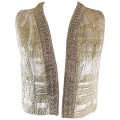 1960s Saks 5th Avenue Gold Silk Brocade Metallic Vintage 60s Cropped Vest