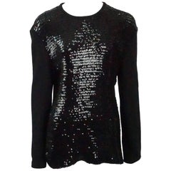 Yves Saint Laurent 1990's Black Long Sequin Knit Sweater - Medium