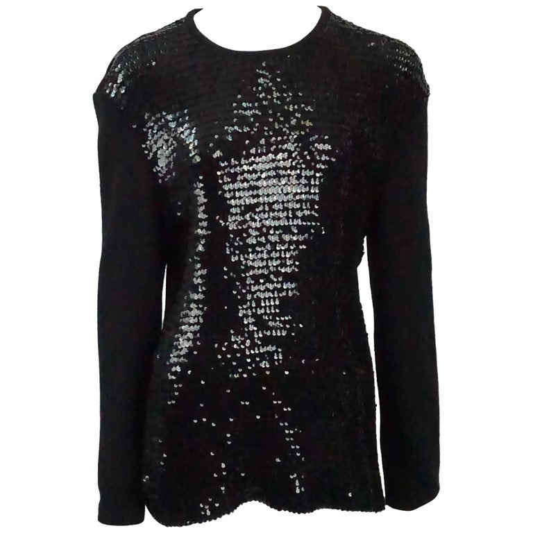 Yves Saint Laurent Black Sequin Knit Sweater - M/L - Circa 90's For ...