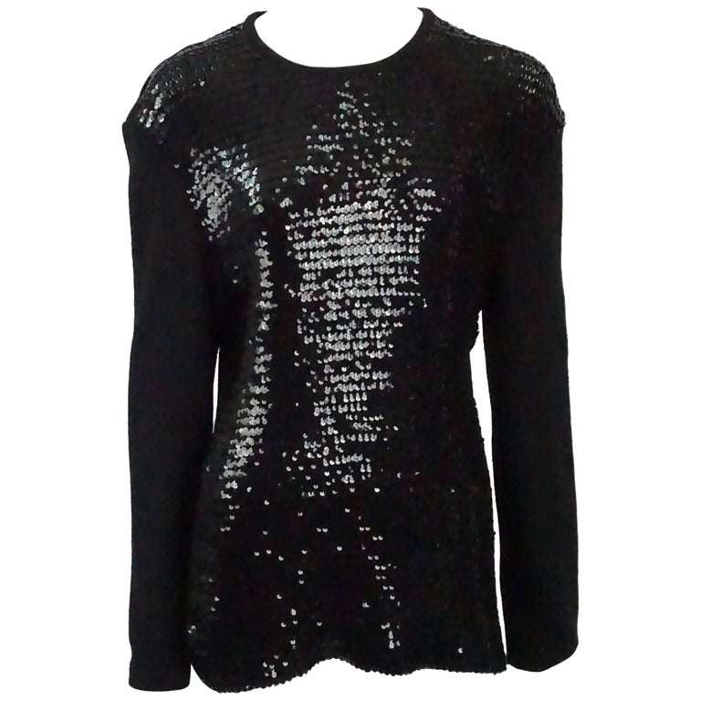 Yves Saint Laurent Black Sequin Knit Sweater M/L Circa 90's For