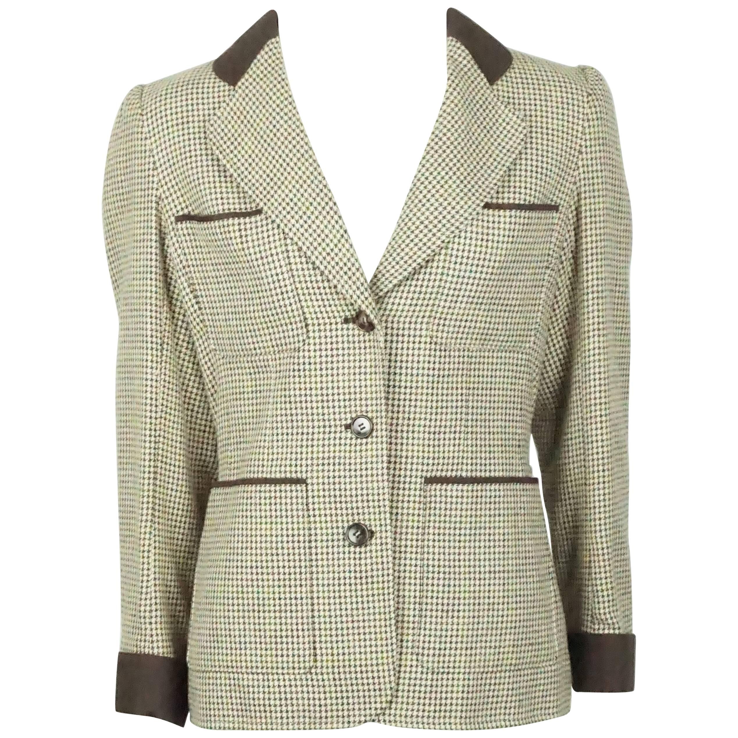 Yves Saint Laurent Earthtone Houdstooth 4 Pocket Wool Jacket - 40 - 70's