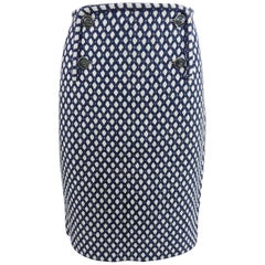 Chanel 08P Navy and White Pattern Mini Pencil Skirt