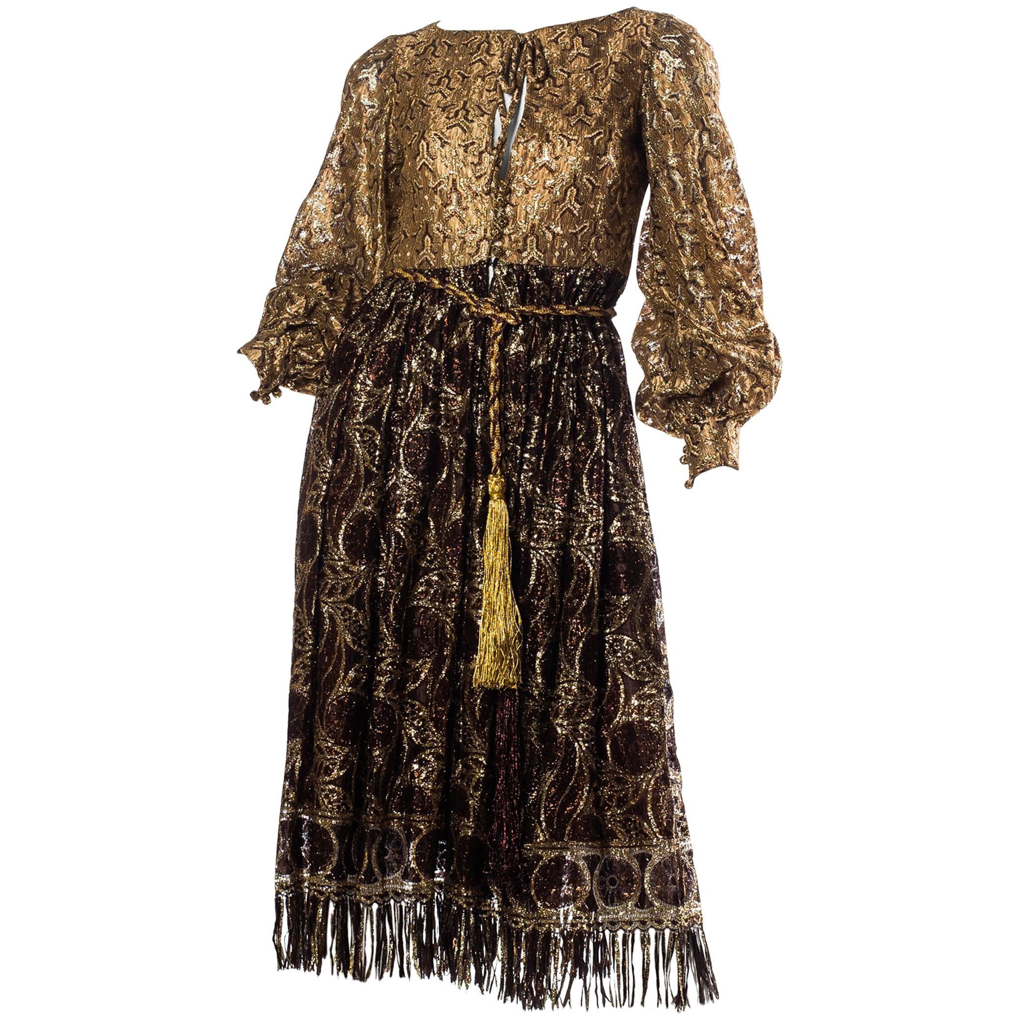 1960s Metallic Lace Dress with Fringe and Crystals