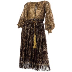 1960s Metallic Lace Dress with Fringe and Crystals