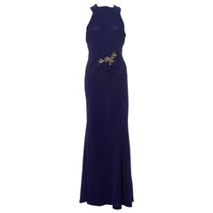 Vintage Sleek 1930s Bias Cut Gown With Metal Embroidery