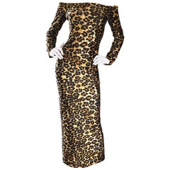 Patrick Kelly Vintage Sexy 80s Leopard Print Off Shoulder Cheetah Dress 1980s 