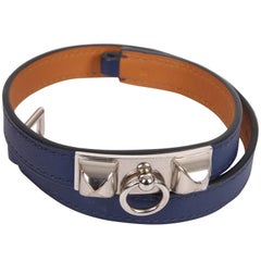 Hermes Rivale Double Tour Leather Bracelet - blue
