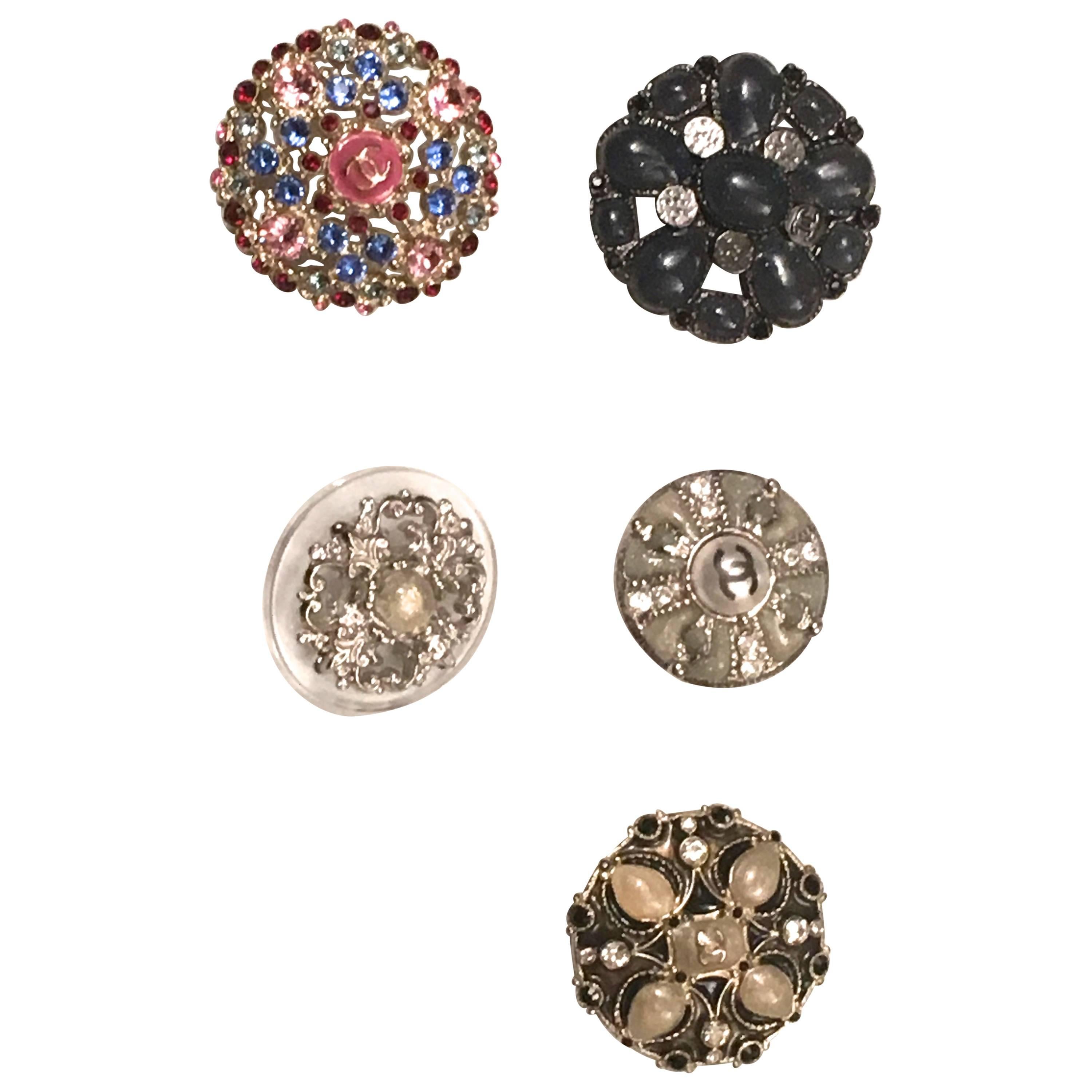 Chanel Buttons - Set of 5 Assorted - Elaborate Gripoix and Rhinestones For Sale