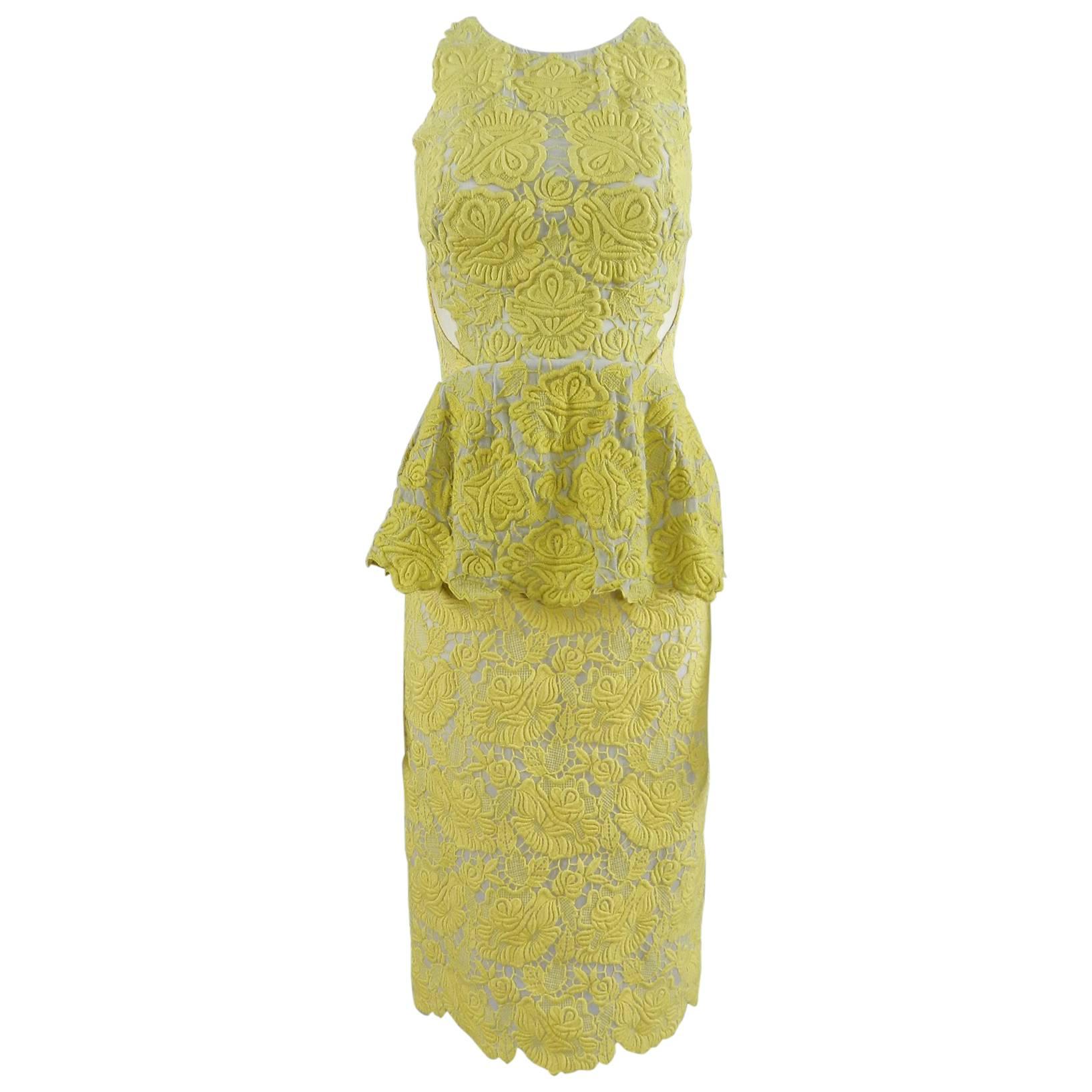 Stella McCartney Yellow Lace Peplum Cocktail Dress