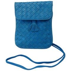 Retro Bottega Veneta Blue Woven Tassel Cross-body Bag 