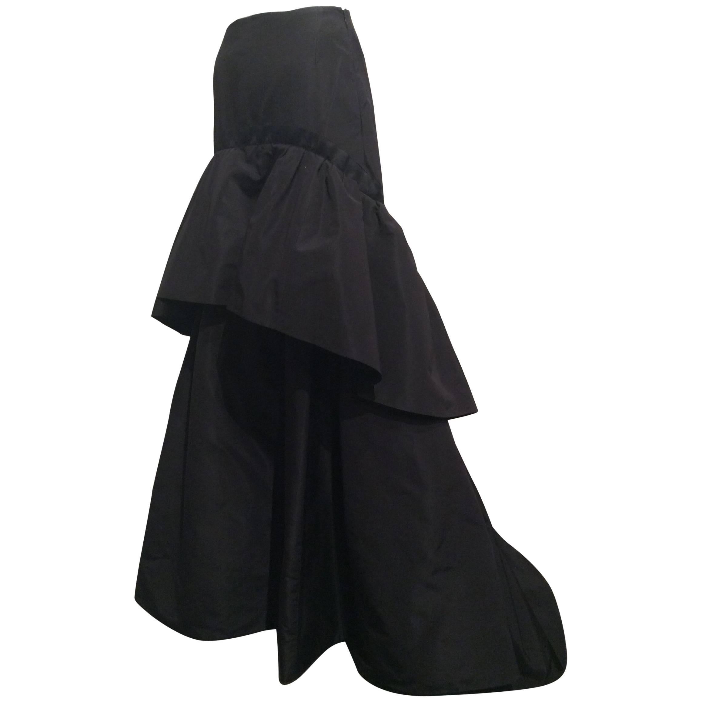 Rochas Black Multilayered Long Taffeta Skirt With Train Sz40 (US8)