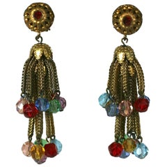 Louis Rousselet Gilt Tassel and Crystal Earclips