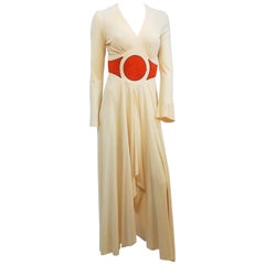 Vintage 1970s Cream & Orange Mr. Boots Disco Dress