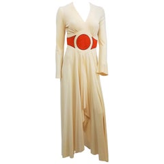 1970s Cream & Orange Mr. Boots Disco Dress