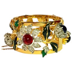 CoroCraft Sterling Carmen Miranda Bracelet with Diamante and Gem Tone Cabochons