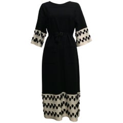 Chanel Black Knit Dress With White And Black Trim At Sleeves And Hem Sz40 (Us 8)