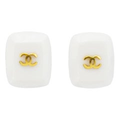 Autumn 1995 Chanel White Resin Clip On Earrings with Gold Details