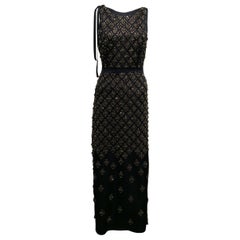 Prada Midnight Blue Jewel Embroidered Satin Gown XS