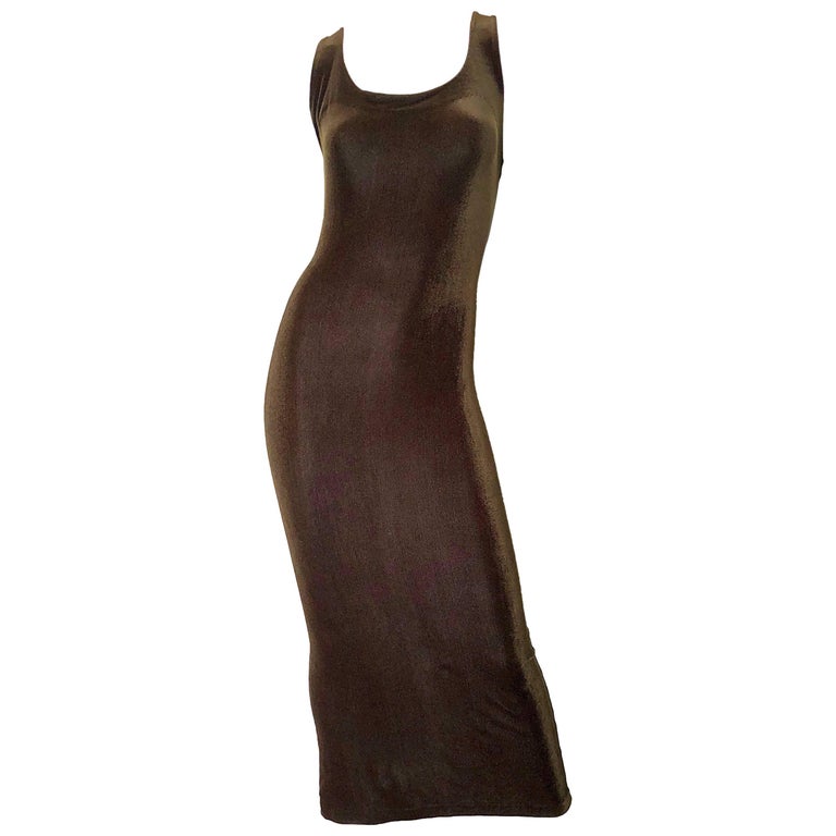 Betsey Johnson Size 10 / 12 Brown Velour Bodycon Vintage Maxi Dress