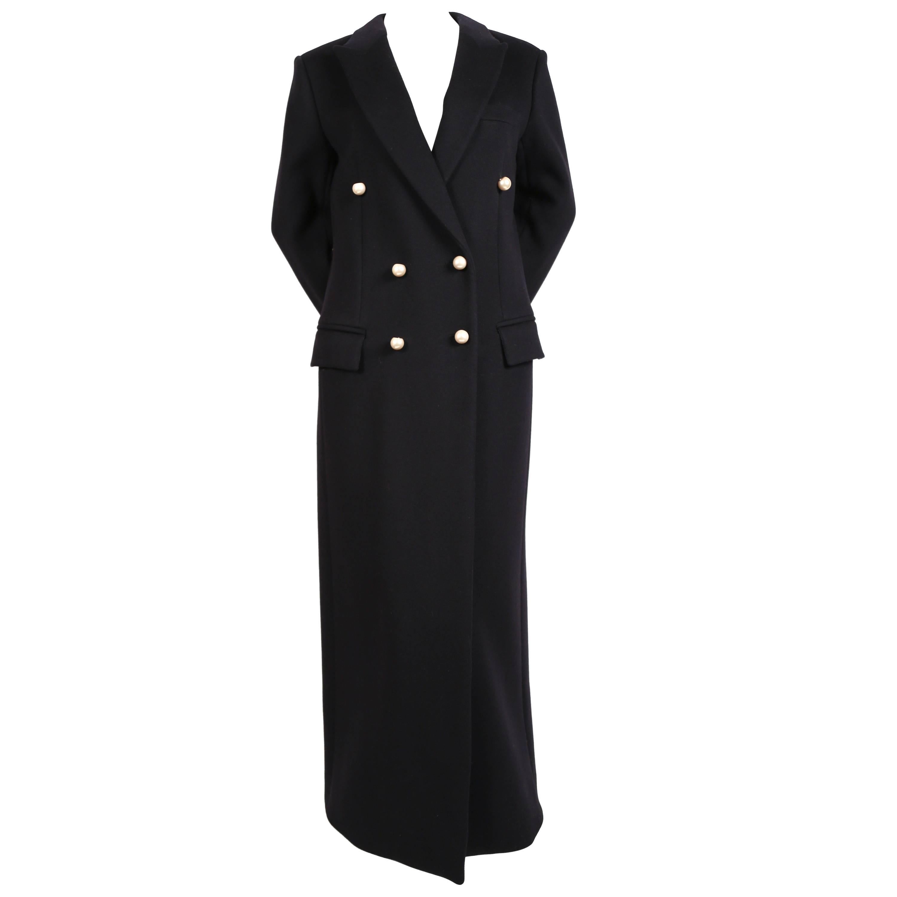 Celine by Phoebe Philo navy blue wool coat with pearl buttons