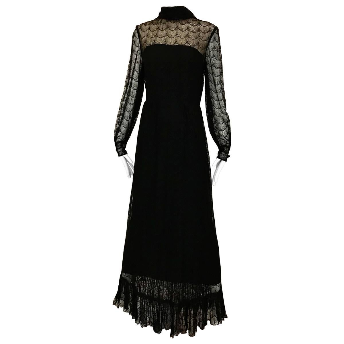1970s Givenchy Black Lace Maxi Party Dress