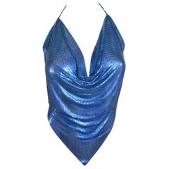 Whiting Davis 1980's Blue Metal Mesh Halter Top