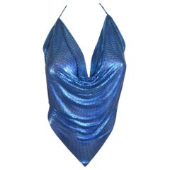 Whiting Davis 1980's Blau Metall Mesh Halter Top