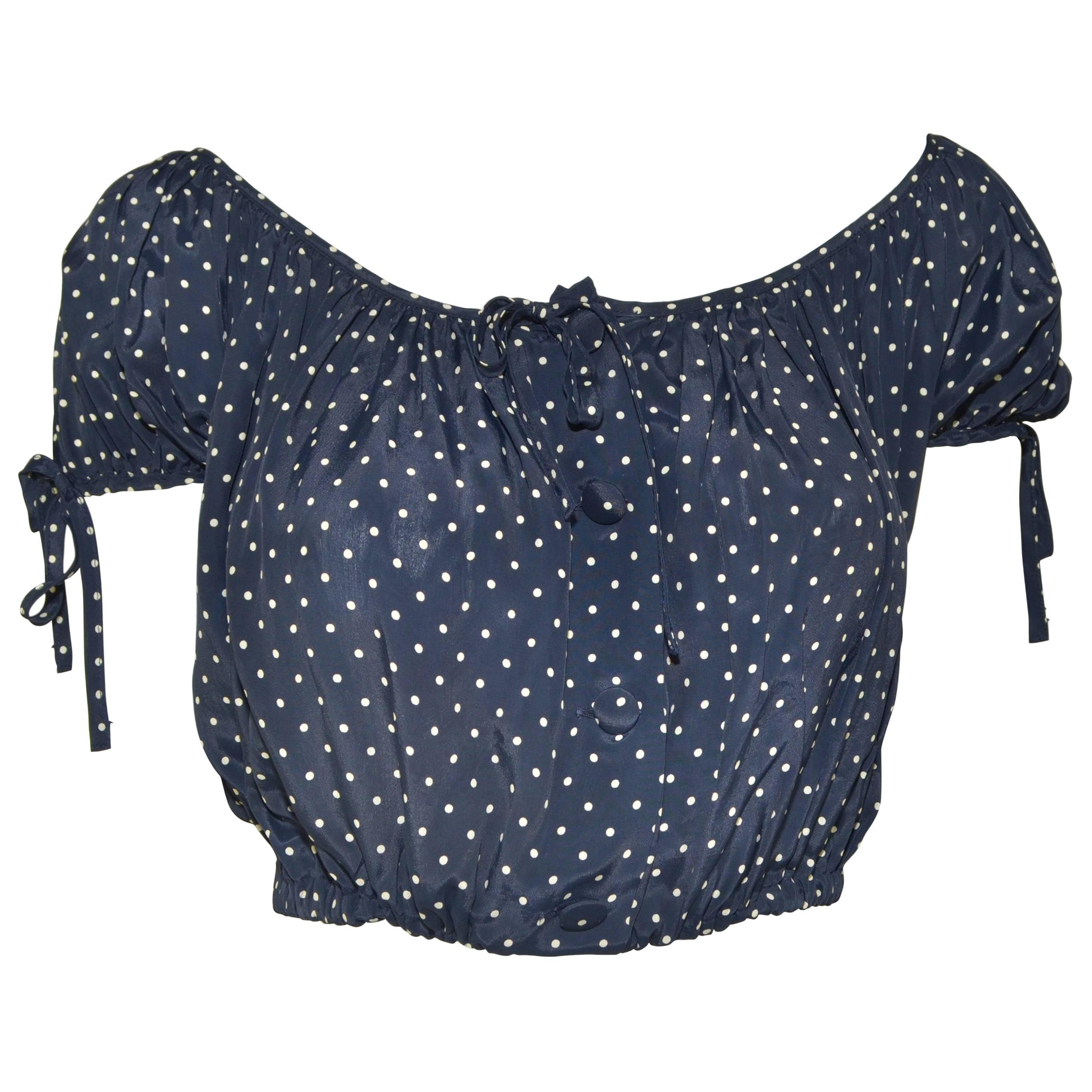 Moschino Cheap & Chic Polka Dot Crop Top Peasant Blouse