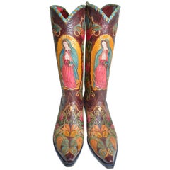Bespoke 40 Roses Our Lady of Guadalupe Cowboy Boots Ladies 9.5 