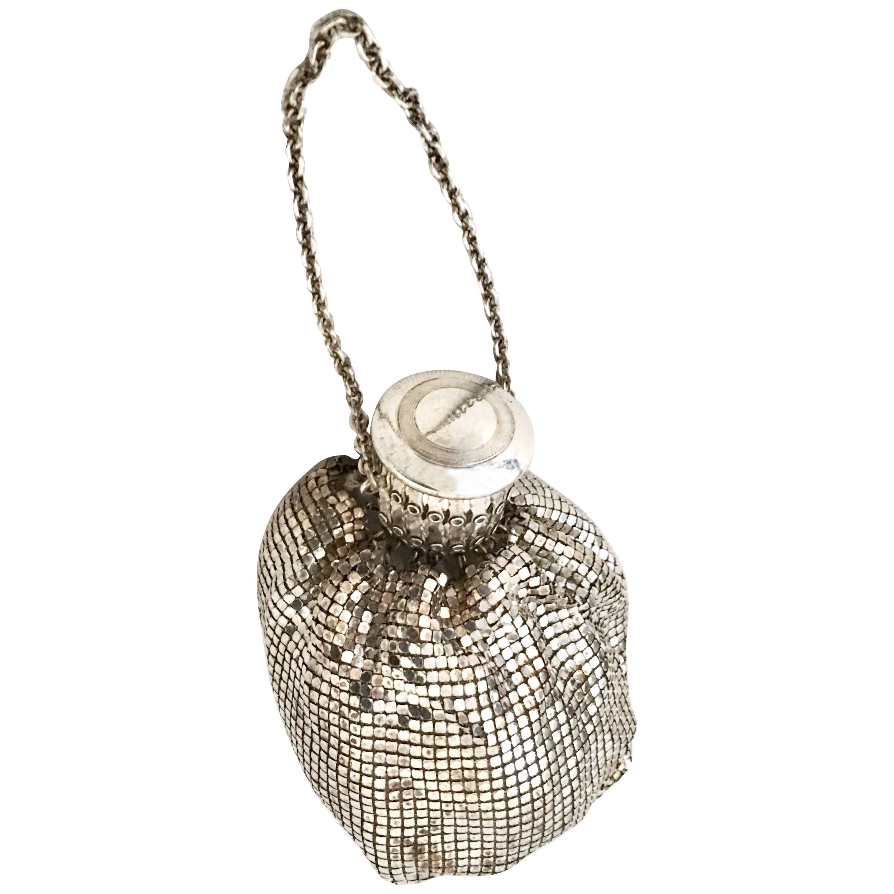 20'S Whiting & Davis Art Deco Silver Metal Mesh Wristlet Evening Bag