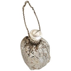 Retro 20'S Whiting & Davis Art Deco Silver Metal Mesh Wristlet Evening Bag