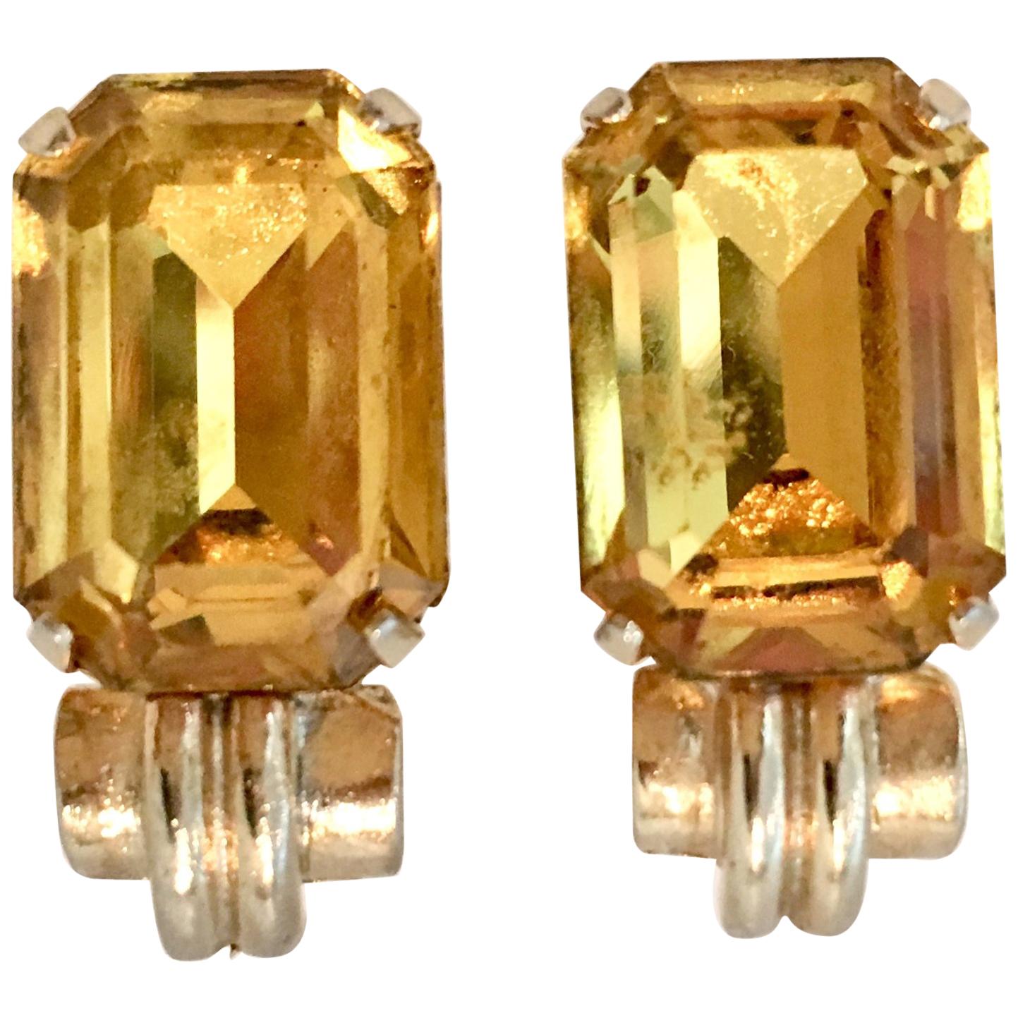 1930'S Gold & Citrine Art Glass Earrings By, Coro For Sale